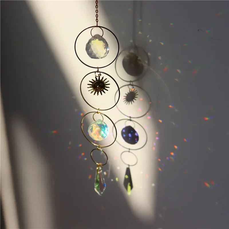 Crystal Suncatcher Moon Star Rainbow Sun Catcher Wind Chime Pendant Sun Catcher Pendants Outdoor Garden Yard Hanging Decor