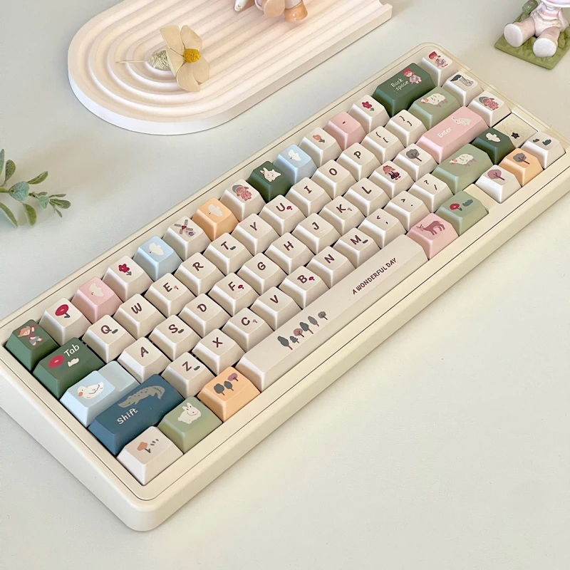 152Keys Spring Ranch Keycap Pbt Sublimation Cherry For Wooting Wolf Spider Green Milky White Yellow Cute Duck Crocodile Keycaps