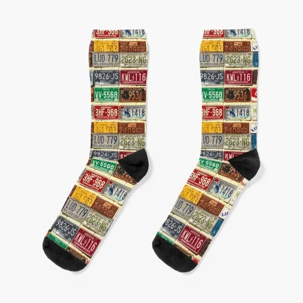 

USA License Plate Collection Socks floor crazy moving stockings hip hop Socks For Girls Men's