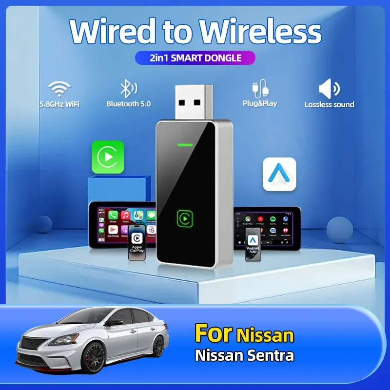 

2025 Fashion New 2in1 Wireless Car Play Auto Adapter USB Dongle Smart Mini Box Plug And Play Car Accessories For Nissan Sentra