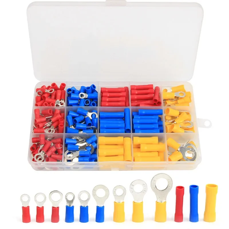 258/236/122PCS Insulated Electrical Wire Crimp Connectors Spade Butt Ring Fork Ring Lugs Rolled Terminals Crimp Plier Tool kit