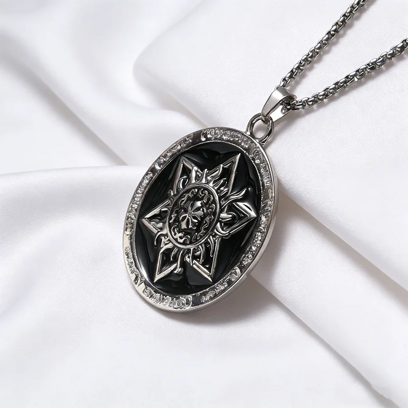 Vintage Egyptian Warrior Necklace Relief Hexagon Lotus Pendant Men Daily Jewelry Gift