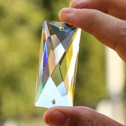 2PC 50mm Laser Faceted Prism Rectangle Double-holes Clear Glass Crystal for Chandelier Lighting Dangle Parts Rainbow Sun Catcher