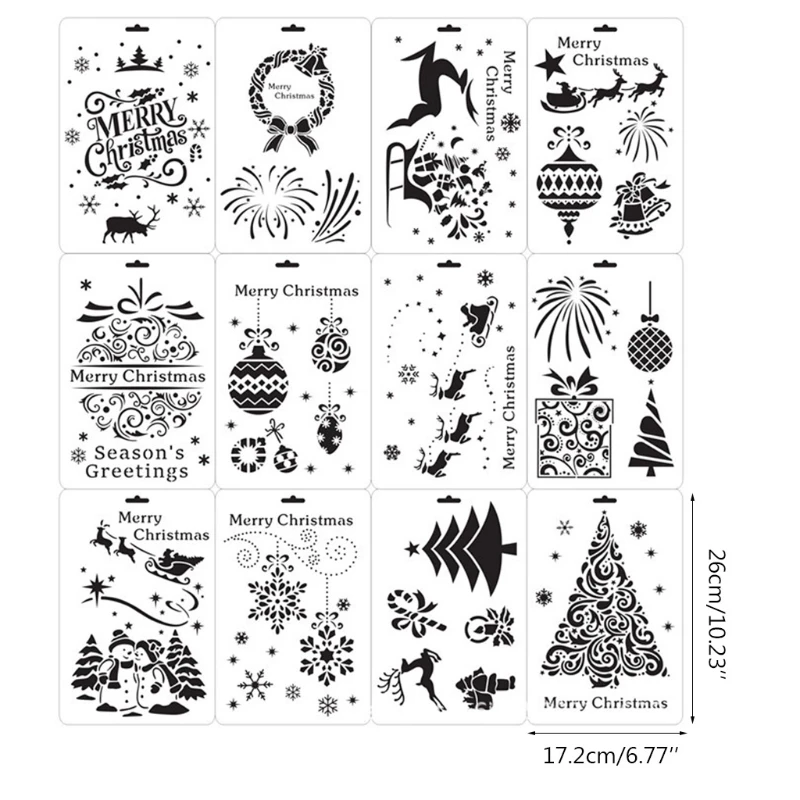 Kit de plantillas de pintura navideña clásica, suministros de decoración navideña, 12 unids/pack