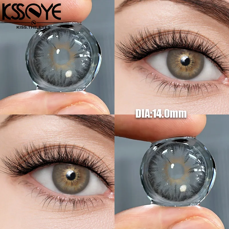 KSSEYE 2Pcs Best Selling Contacts Colored Lenses Myopia Degree -0.00 to -8.00 Blue Green Grey Series Soft Lens EyeBeauty Pupil