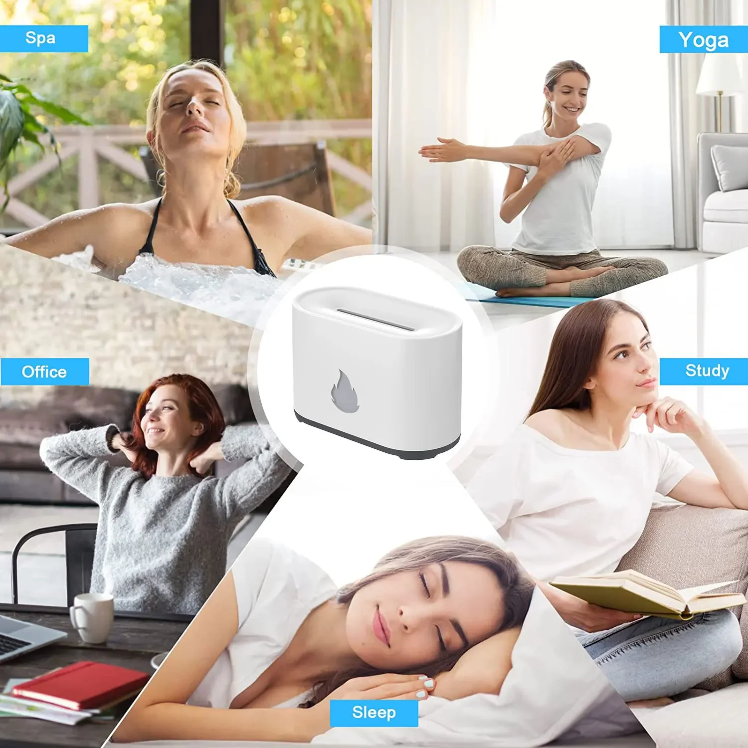 Aroma diffuser, air humidifier, ultrasonic cold fogger, atomizer, LED essential oil simulation flame