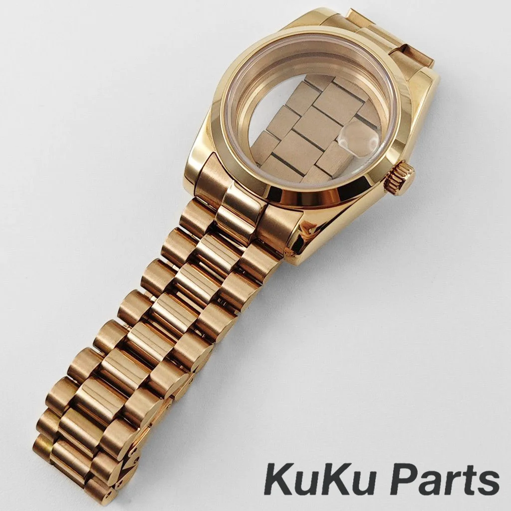 Boîtier de montre en cristal saphir plaqué or Rose 36MM/40MM, pour mouvement NH34 NH35 NH36 NH38 NH70 NH72 ETA2824