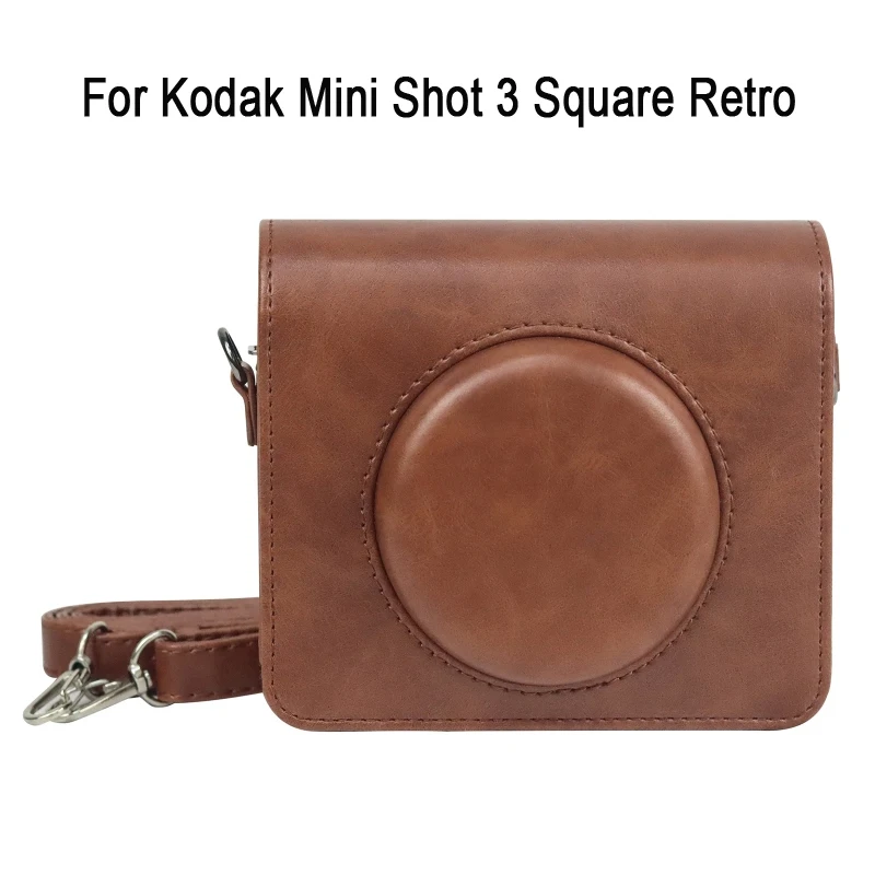 PU Leather Bag For Kodak Mini Shot 3 Square Retro / C300R Instax Camera Full Body Protective Push-button Case with Strap