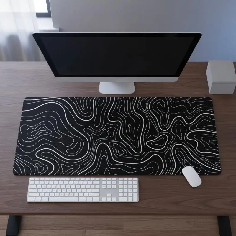 Large Topographic Gaming Mouse Pad Non-Slip Extended Keyboard Mat Black White Ideal Gift for PC Gamer Friends