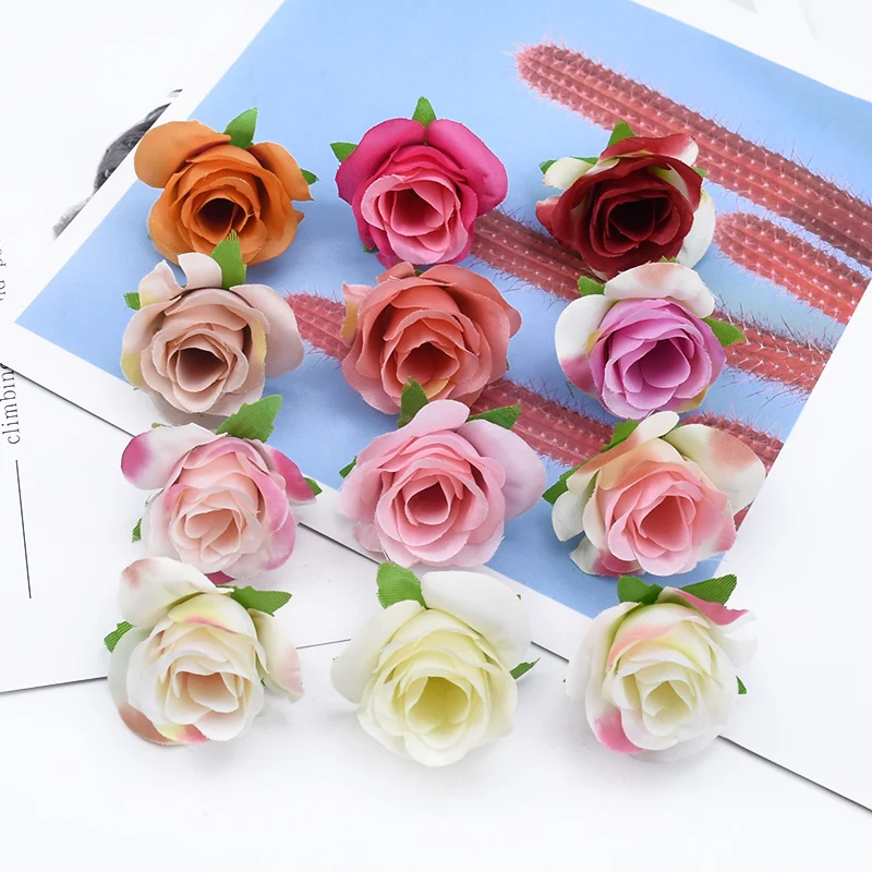 100pcs Artificial flower Silk Rose Bud Home festival party Outdoor Garden Decor Christmas Diy gift candy box brooch Wedding wall