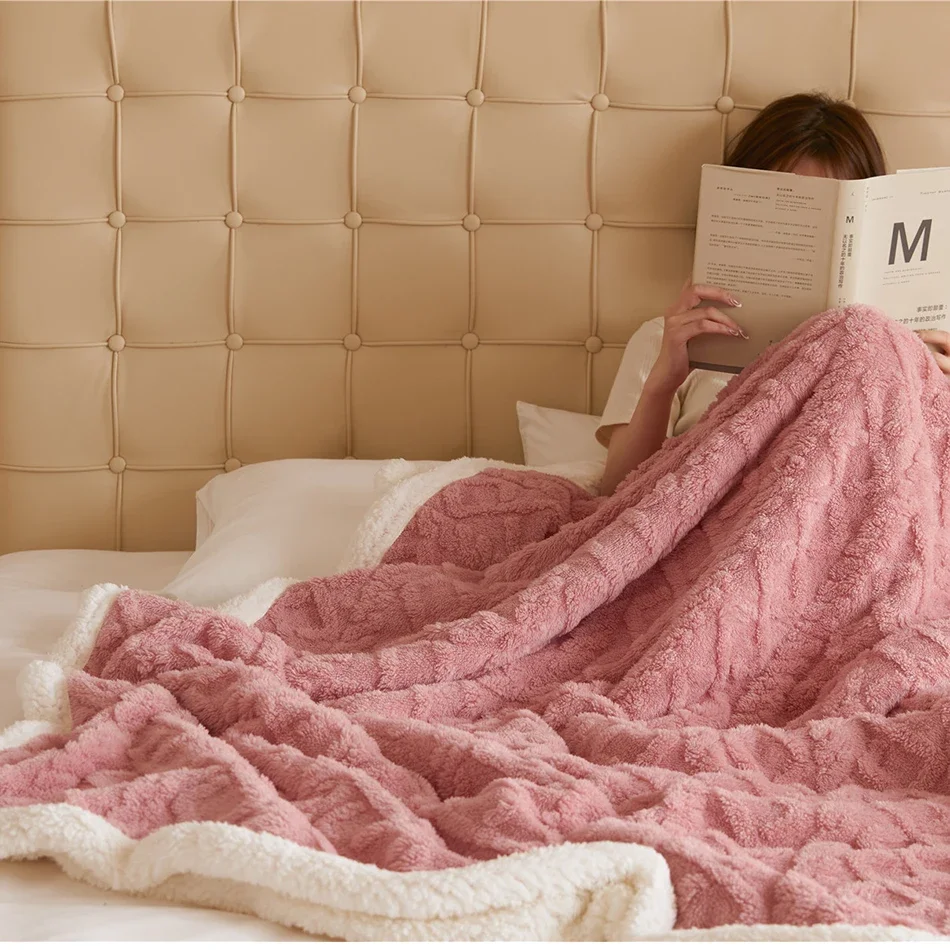 Winter Warm Blanket Solid-color 100% Double Layers Sofa Blanket Thickening and Soft ,Coral Fleece Bed For Bedding - Image 4