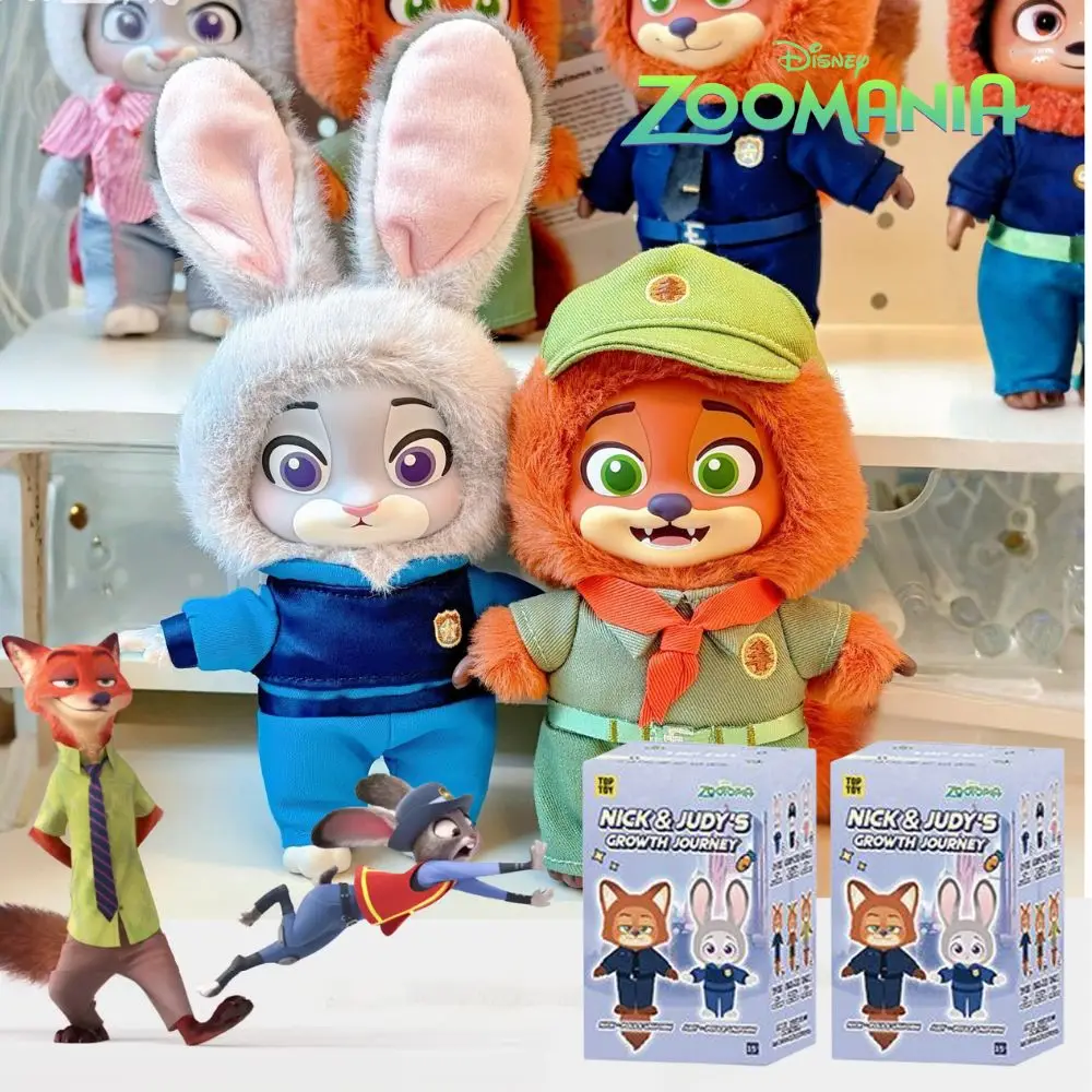 صندوق أعمى أصلي من Disney Zootopia "Growth Journey" - Nick & Judy Vinyl Plush، حقيبة لطيفة قلادة هدايا غامضة #1