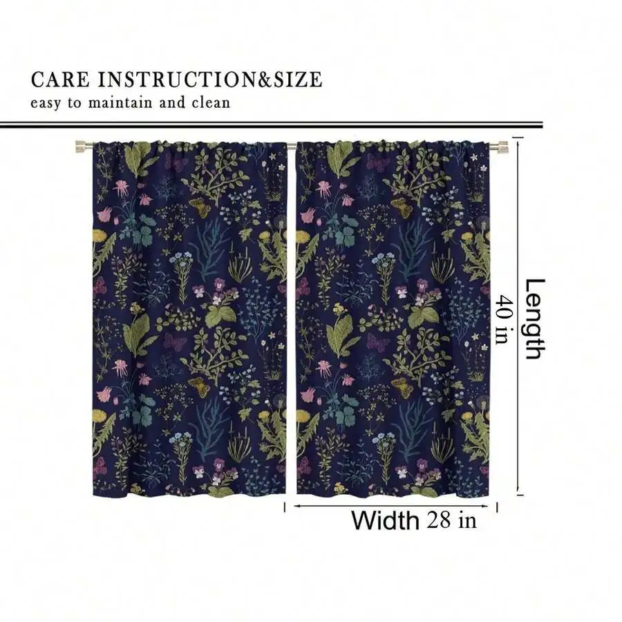 Botanical Floral Blackout Curtains Watercolor Plant Butterfly Pattern 28x40 Inch 2 Panels