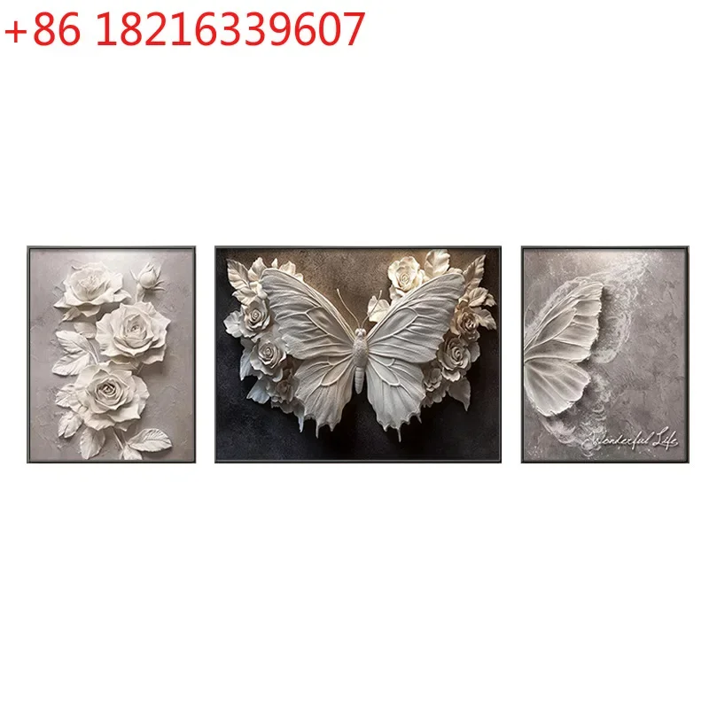 Butterfly black and white art living room decorative painting triptych sofa background wall