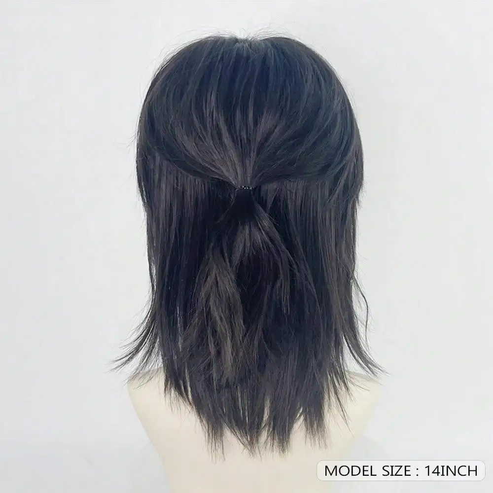 شعر مستعار أسود قصير مستقيم مقاوم للحرارة مع ألياف صناعية للنساء من أجل لوليتا كوسبلاي الهالوين وعيد الميلاد كاجوال جلام #2