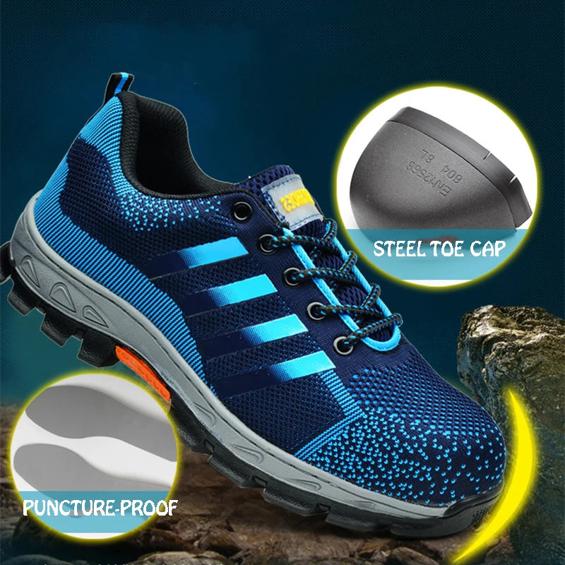 Indestructible Men Work Shoes Safety Steel Toe Anti-Smashing Shoes Casual Breathable Sneakers Boots Mens Construction Shoes