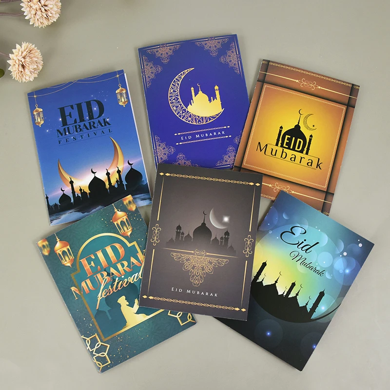 5pcs Eid Mubarak Paper Blessing Greeting Card Appreciation for Guest 2024 Ramadan Kareem Muslim Islamic Festival Party Supplies