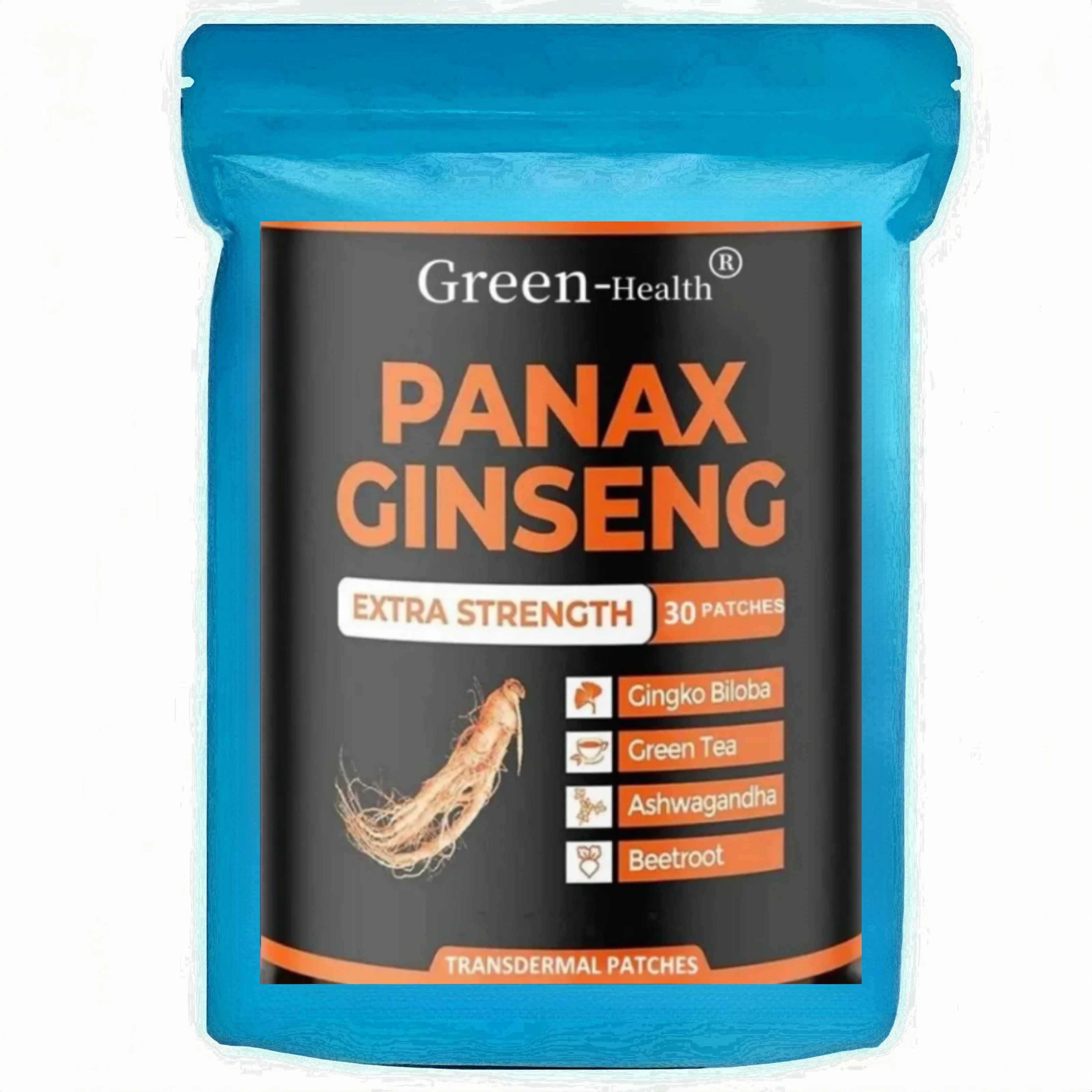 

Korean Red Panax Ginseng Transdermal Patches With Ashwagandha, Ginkgo Biloba, Support Strength, Energy Mood Balance 30 Patches