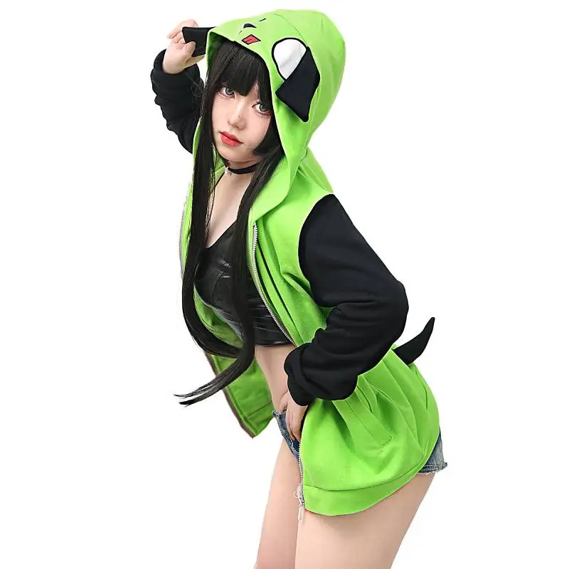 WENAM ZIM-Hoodie unissex com orelha para adulto, cachorro verde casual, moletom com capuz com zíper, traje Cosplay Halloween, jaqueta de desenhos