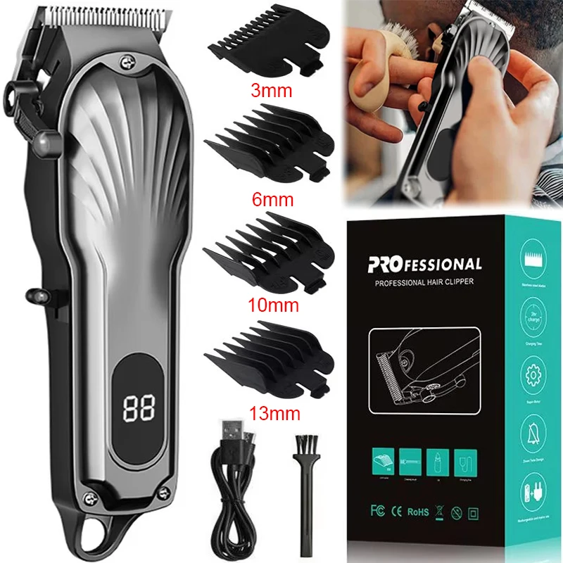 

Men's Electric Hair Clipper Professional Carved Hair Trimmer USB Rechargeable LED Display Cordless Clippers Metal Hair Trimmers