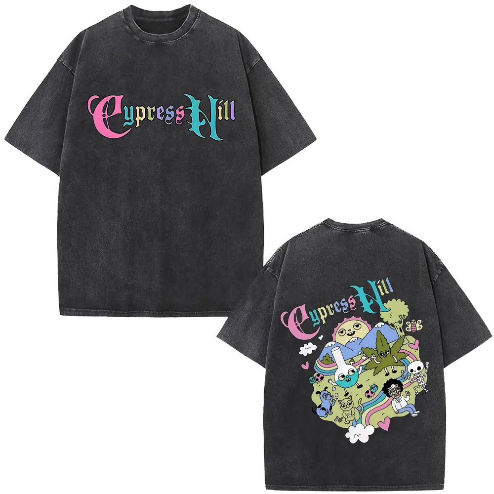Washed Vintage Rapper Cypress Hill Skeleton Graphic Print T Shirt Men Women Clothing Fashion Hip Hop Oversized Tshirt Streetwear