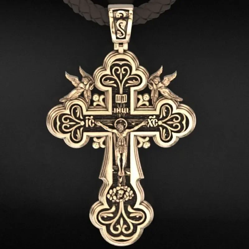 

20g 3D Long Cross With Angels And Patterns Pendant Customized 925 Solid Sterling Silver Pendant