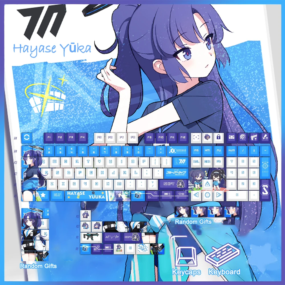 Imagem -02 - Hayase Yuuka Keycaps Grupo Sublimação Pbt Anime Azul Arquivo Koharu Cereja Perfil Key Cap Hot Swapping Wired Teclado Mecânico