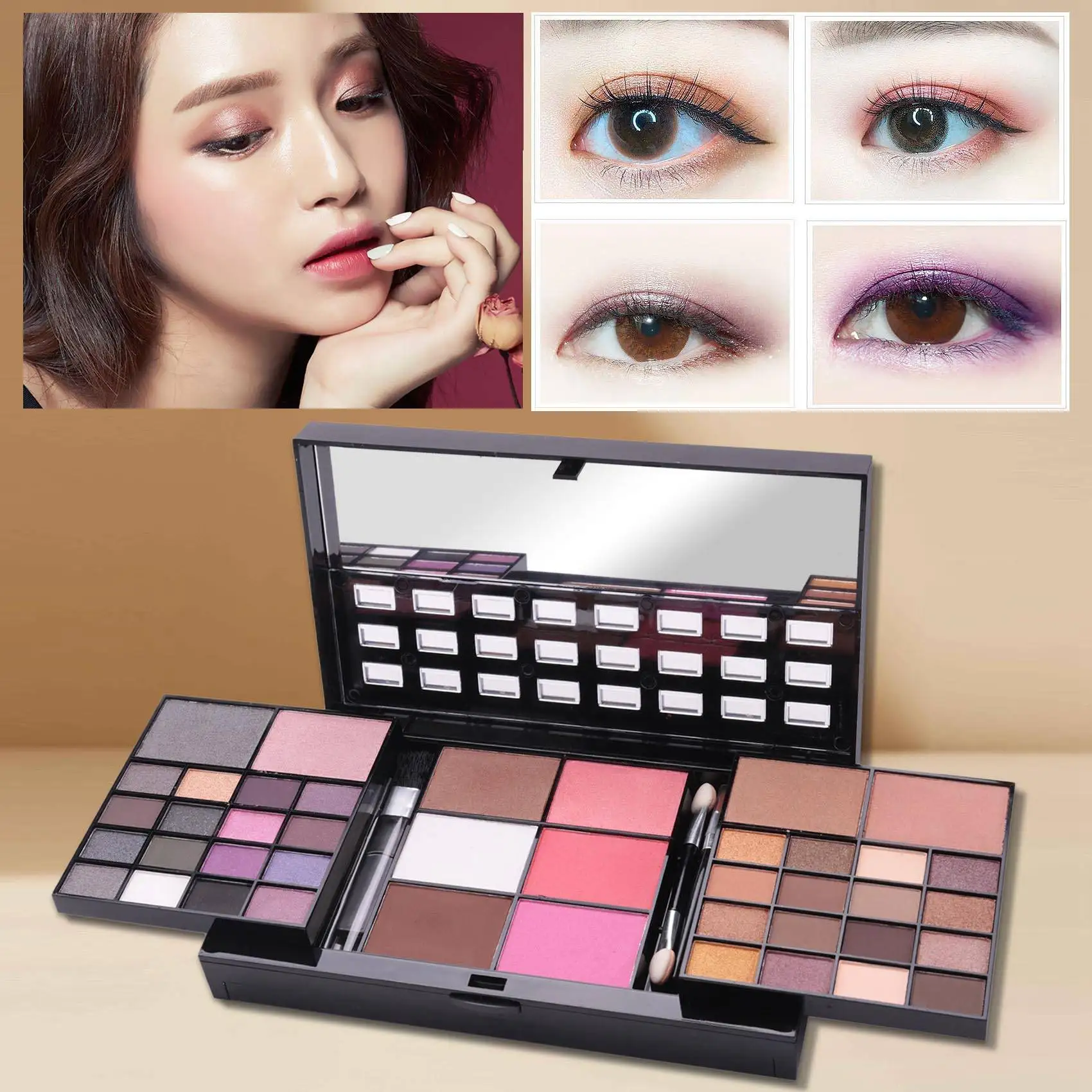 ABITメイクアップセットボックス 74色メイクアップキット 女性用コンビネーションキット アイシャドウ リップスティック グリッター
