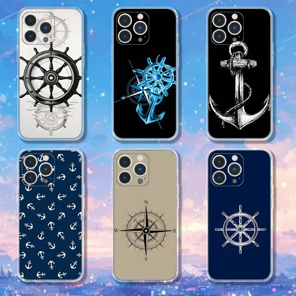 

Anchor Boat Ship Wheel Phone Case For iPhone 17,16,15,14,13,12,11 Pro,Max,Plus,X,XS,XR,SE4,E Mini Transparent Soft Cover