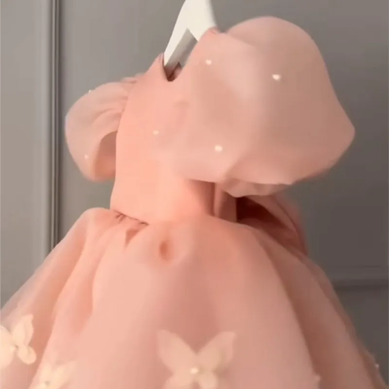 Baby Girl Princess Tutu Dress Puff Sleeve Infant Toddler Child Vintage Pearl Butterfly Vestido Wedding Party Baby Clothes 1-12Y