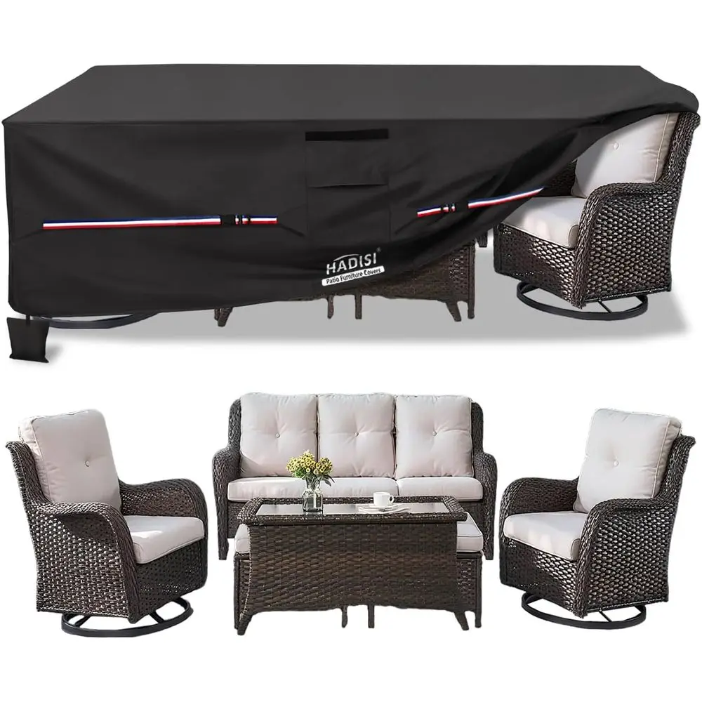 

Waterproof 600D Rectangular Patio Cover, Heavy Duty Outdoor Dining Set Cover, 126L x 63W x 28H, Black