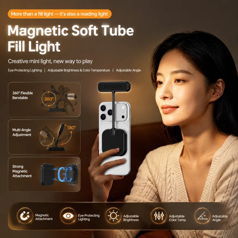 2‑In‑1 Clip‑on Magnetic Fill Reading Light Adjustable Brightness Portable Night Lamp for Bedroom Study Working Travel Home