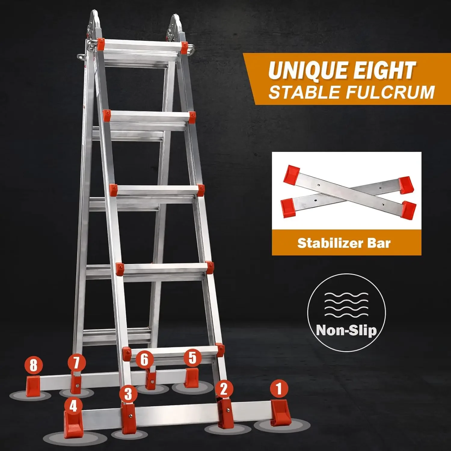 Soctone Ladder, A Frame 5 Step Aluminum Ladder Extension Ladder, 19 Ft Muti Position Ladder & Removable Tool Tray with Stabilize