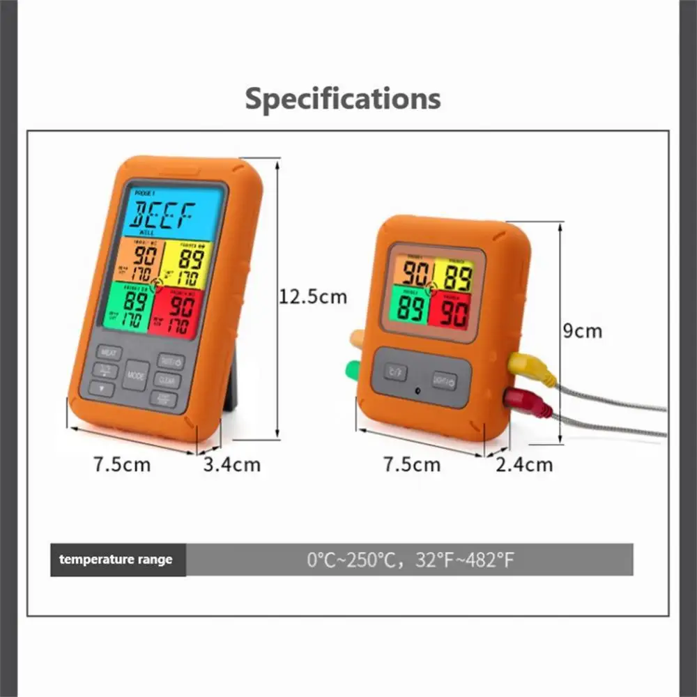 Color Screen Wireless Barbecue Thermometer Four-pin Digital Display Barbecue Food Thermometer Kitchen Oven Thermometer BBQ Tools