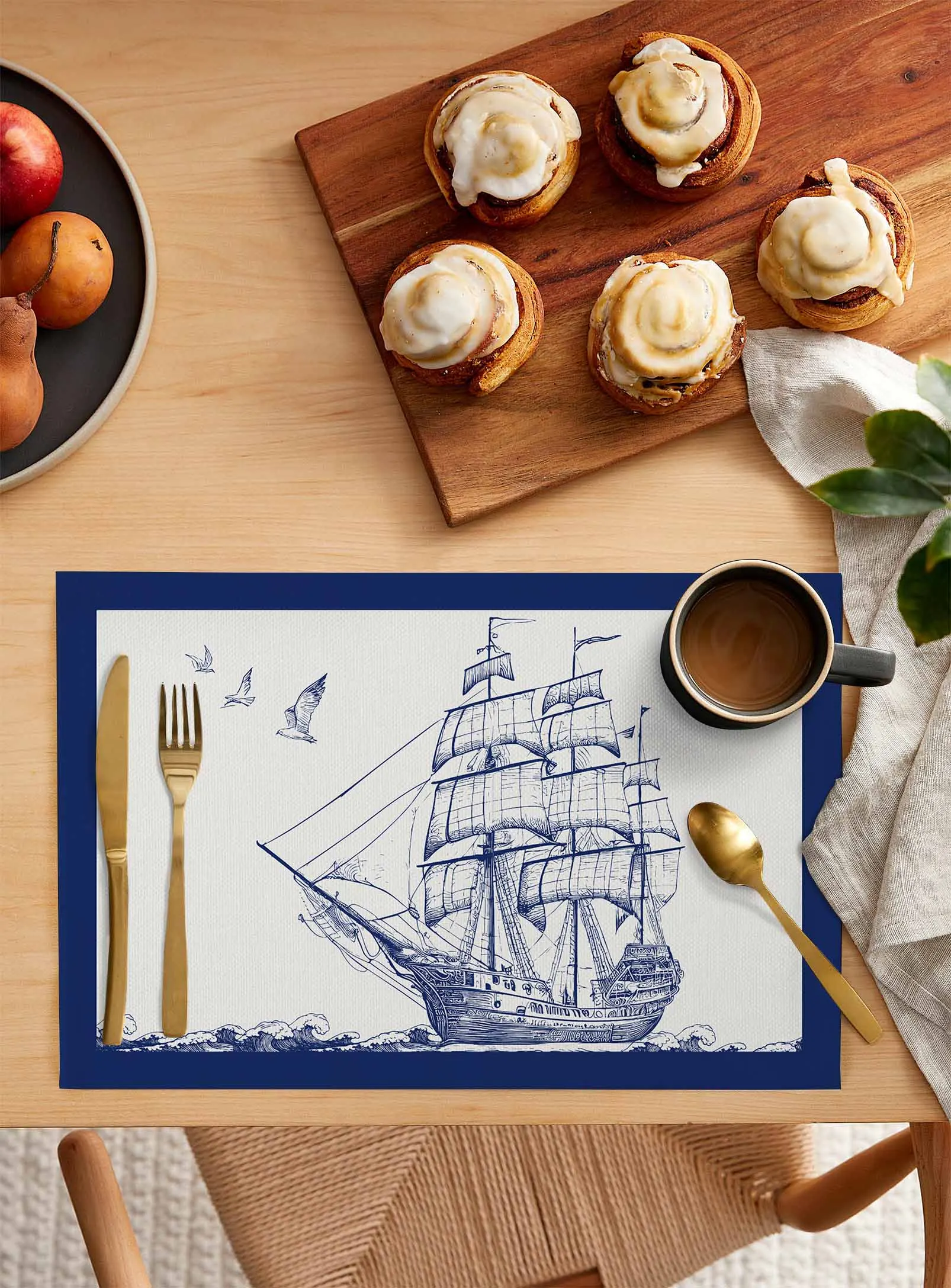 Vintage Sailing Ship Seagull Placemat Wedding Party Dining Decor Linen Table Mat Kitchen Accessories Table Napkin