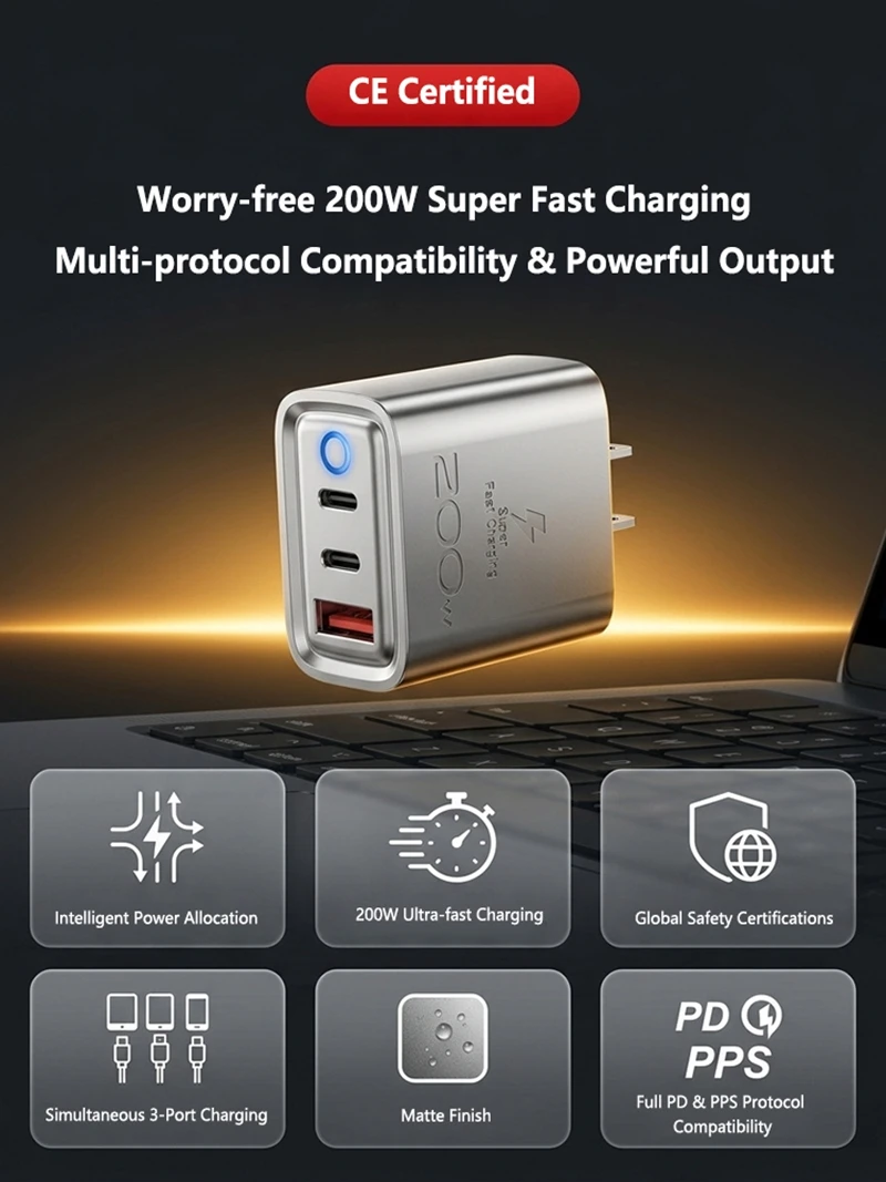 Lenovo LED Multi-Port-Ladegerät 200W Superschnelles Ladeadapter Multi-Protokoll-Kompatibilität EU US Für iPhone Android Huawei – Detail 4