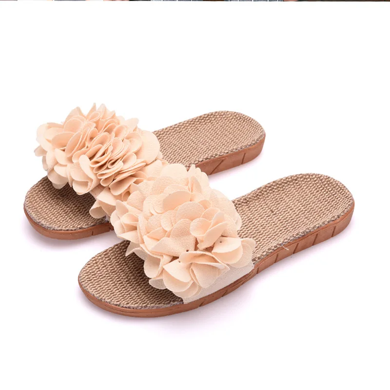 Personality Slipper Goddess  Home Indoor And Outdoor Wear Broken Flowers Non-Slip Comfortable Breathable Cotton Linen Cold Drag