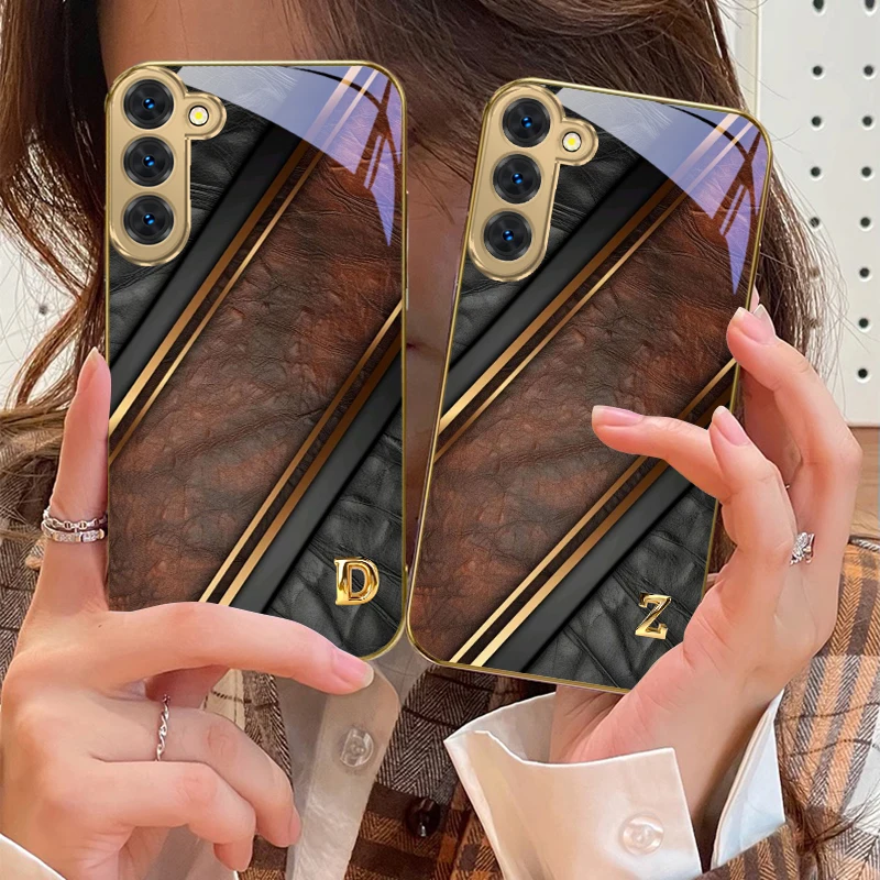 Блестящие золотые буквы для Samsung Galaxy S20 FE S21 S22 S23 Plus S24 Ultra 25Ultra S21+ S9+ S22Plus золотой стеклянный чехол для телефона