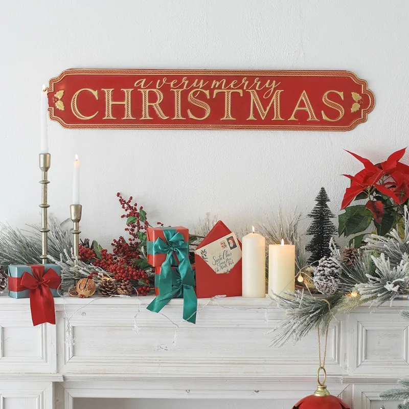 Christmas decorations European retro wrought iron wall decoration welcome sign Christmas tree fireplace decoration listing Door