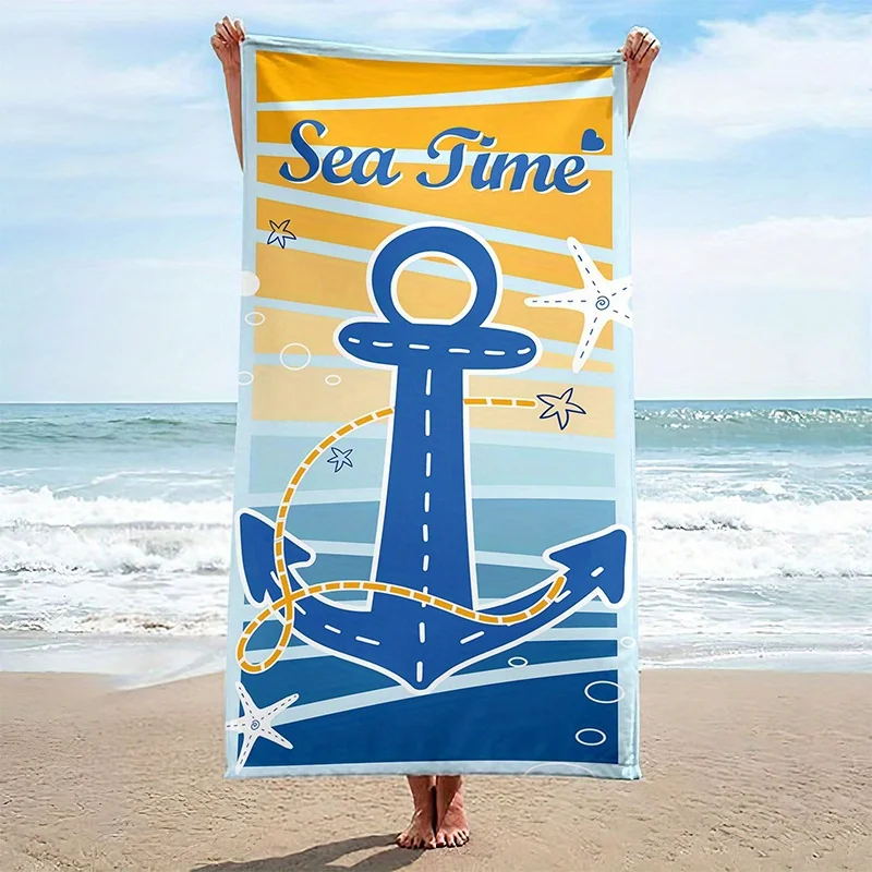 

Beach Towel Sea Time Anchor Beach Patterned Sunscreen And Windproof Suitable For Swimming Pool Camping Travel Blanket