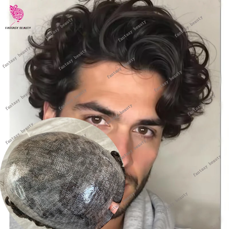 

28 мм свободные вьющиеся каштановые волосы # 4 # 5 мужских вьющихся причесок, прочный полный парик из искусственной кожи 1b30, серый, черный капиллярный протез из человеческих волос