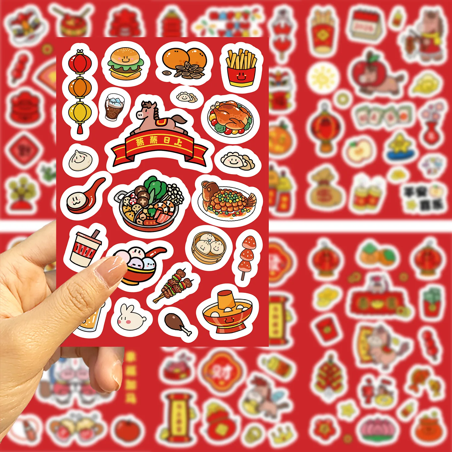 8/16 hojas del año del caballo hacer una cara pegatinas de rompecabezas celebrar el Año Nuevo calcomanía de dibujos animados DIY equipaje guitarra chico juguetes