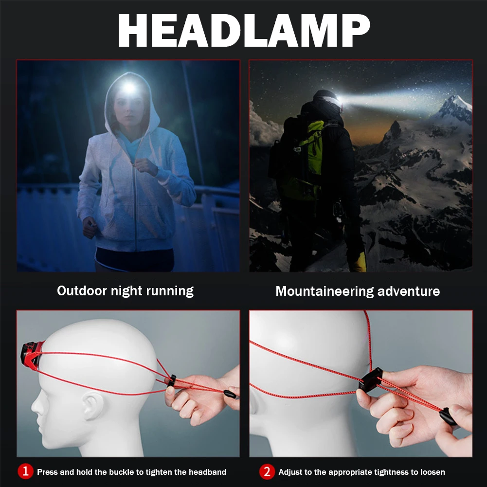 Portable Running Headlight Rechargeable LED Headlamp Camping Head Flashlight Head Torch Work Light Outdoor Cycling Supplies