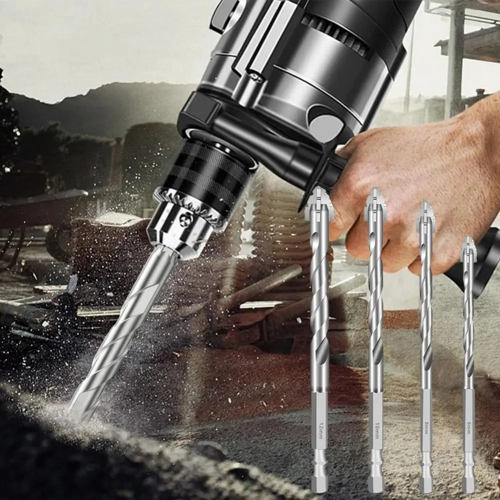 

6/8/10/12mm Drill Bit Set Eccentric Anti Slip Hex Shank Cross Serrated Drill Bits Set Precision Drilling Four Edged