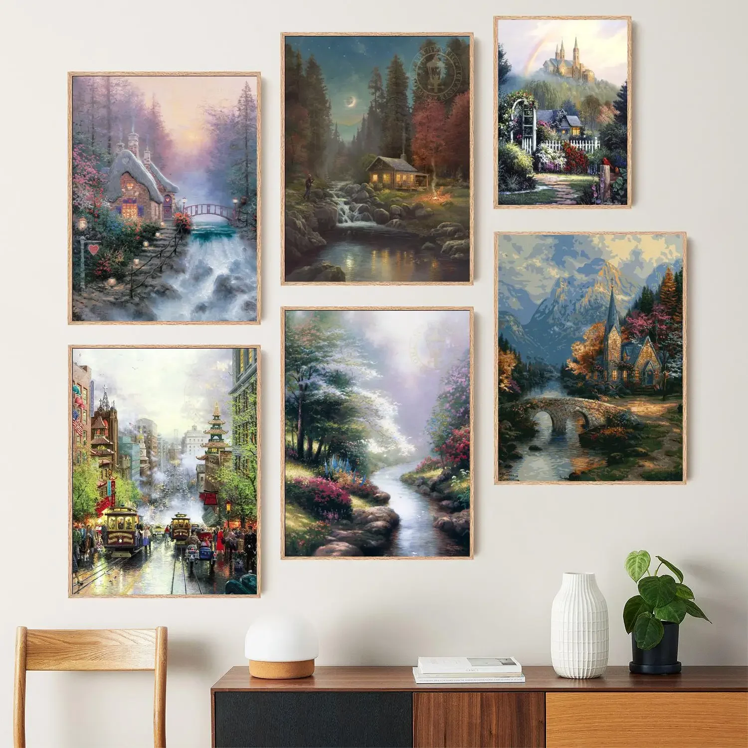 thomas kinkade Canvas Art Poster, Wall Art Picture Print, Modern Family Bedroom Decor Posters