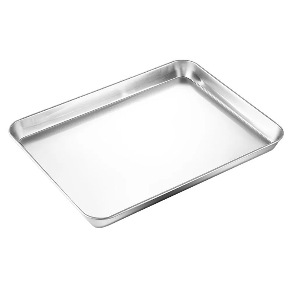 High Quality 304 Stainless Steel Cake Dessert Plate Fruit Meat Metal Storage Shallow Tray Rectangular Tableware Dining Tray