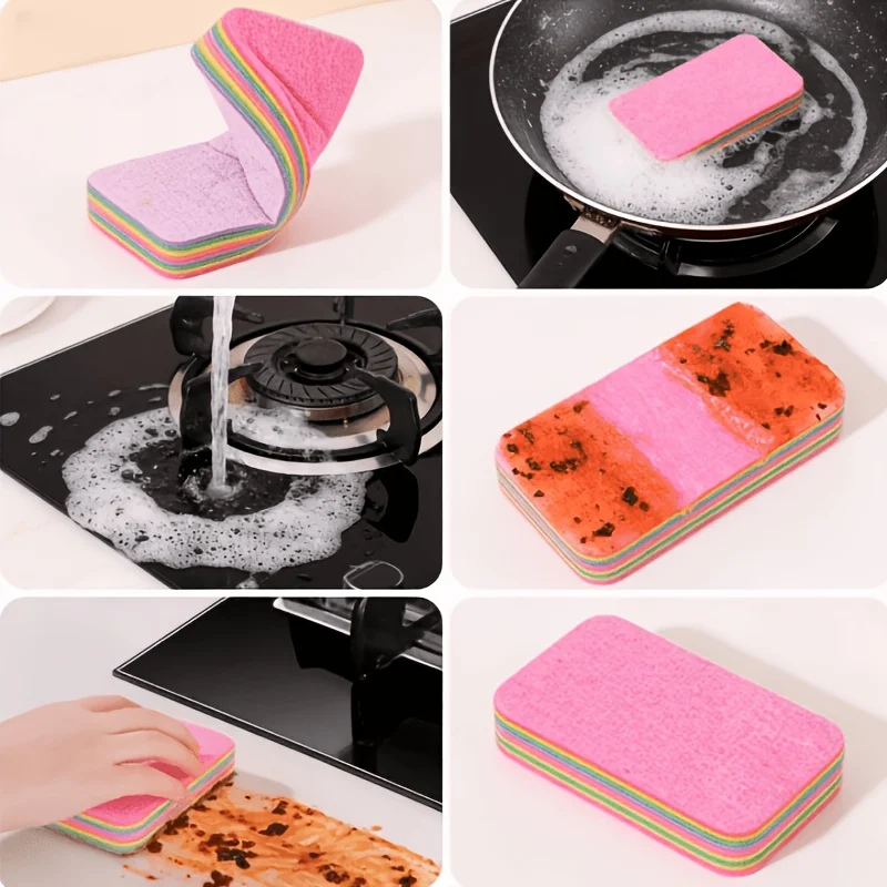 

2 шт. многослойных радужных салфеток для уборки, удаляющих жир, впитывающих, безворсовые, для мытья посуды