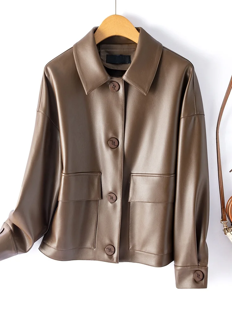   Ning 本革ジャケット女性のオルトルーズカジュアルスリープスキンコート春秋新モデル痩身バイカージャケット