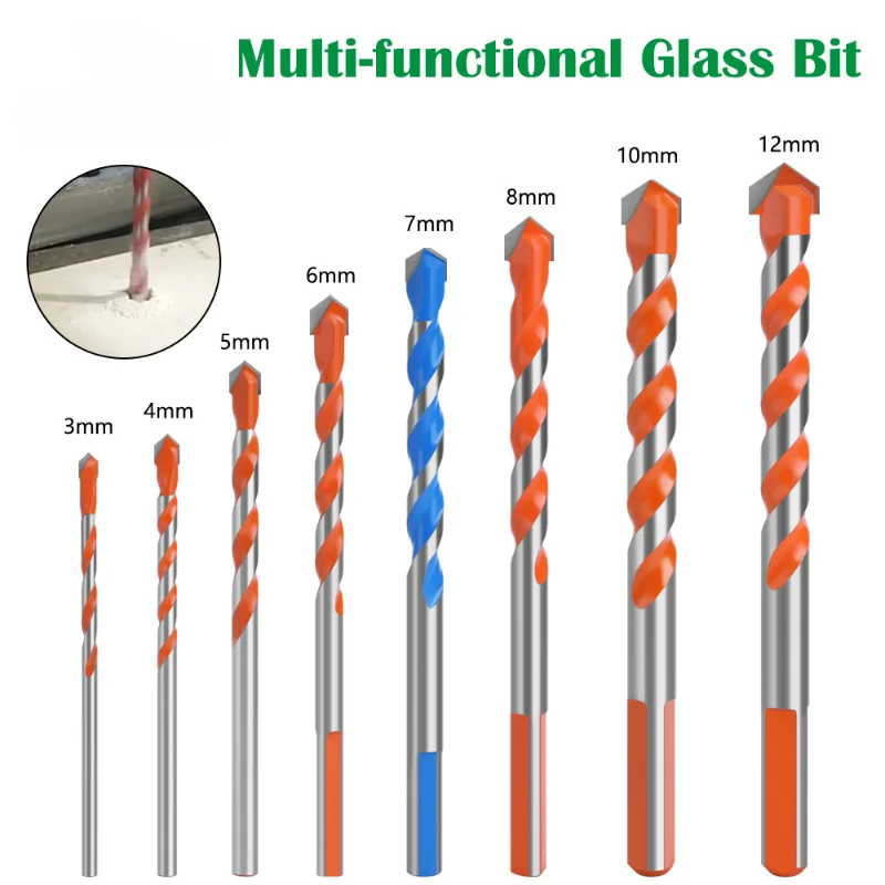 

Carbide Impact Drill Bit Set Multifunctional Triangle Hole Drill Tools 3-12mm for Glass Tile Ceramic Concrete Brick Drilling