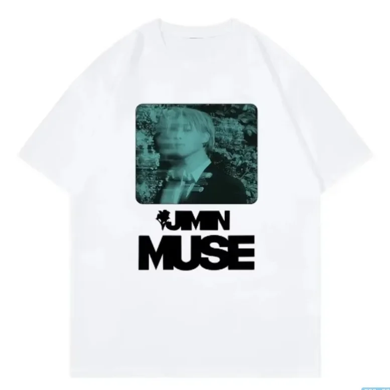 Camiseta Jimin Muse Harajuku feminina estilo casual, manga curta, pulôver vintage, roupa de música, blusa primavera-outono